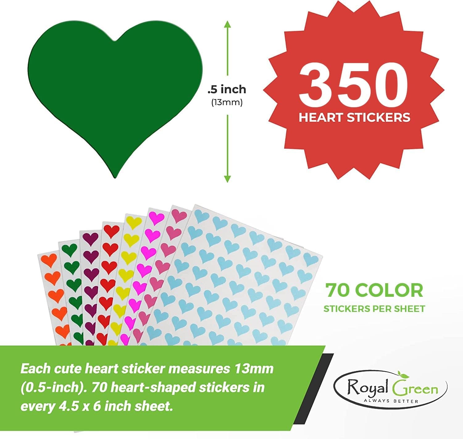 Red Heart Stickers 0.5 Inch (13Mm) 1/2" - Envelope Seals Heart Labels for Valentine, Crafts and Arts - Permanent Adhesive - 350 Pack
