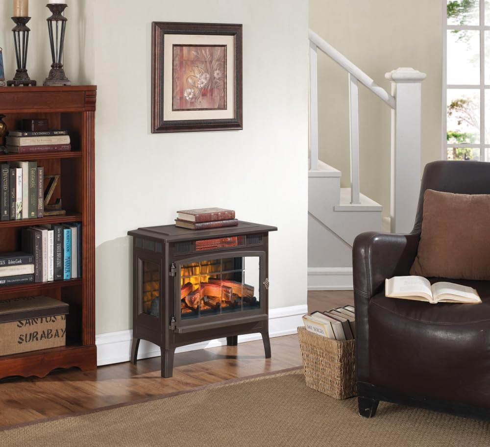 3D Infrared Electric Fireplace Stove with Remote Control - Portable Indoor Space Heater - DFI-5010 (Bronze)
