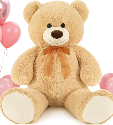 Giant Teddy Bear Stuffed Animal-35.4'' Large Teddy Bear, Soft Large Teddy Bear Plush Toy, Brown Teddy Bear, Big Stuffed Bear for Girl Boy Girlfriend Valentines Christmas Birthday, Light Brown